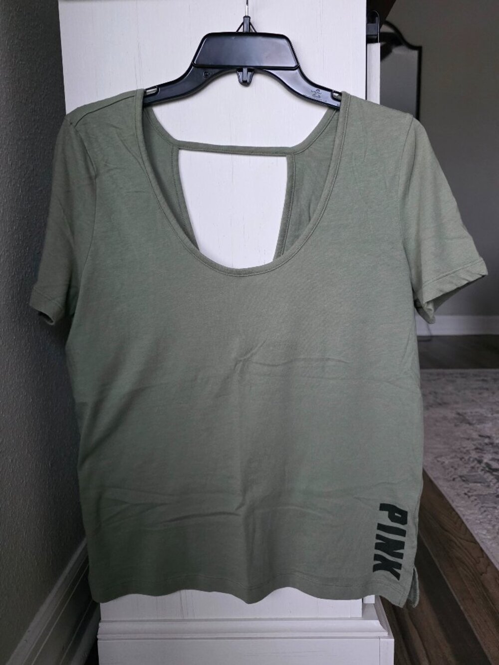Victoria’s Secret PINK Olive Green Deep Scoop V-Back Short Sleeve Tee